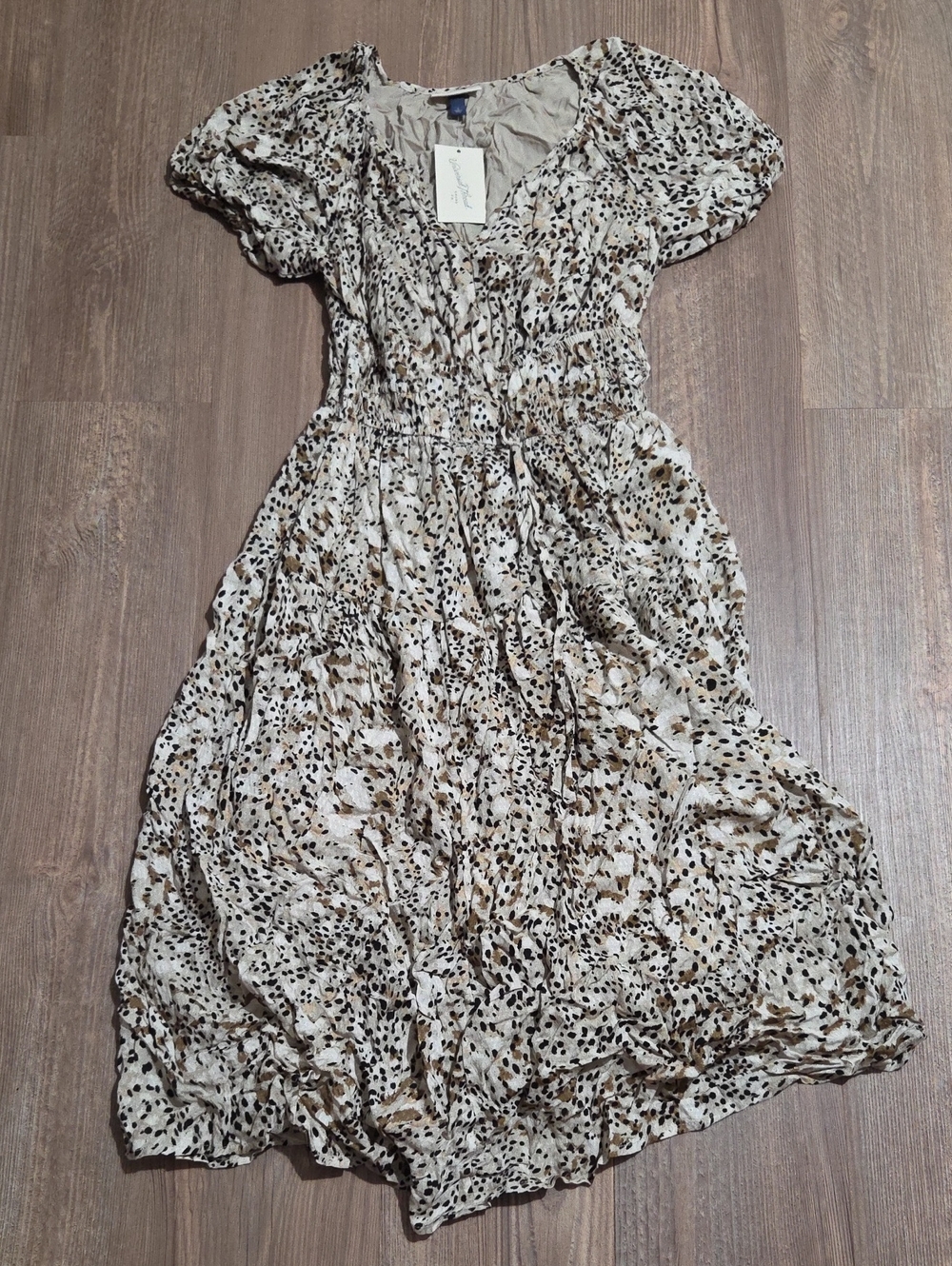 Universal Thread Beige and Brown Printed Midi Dress